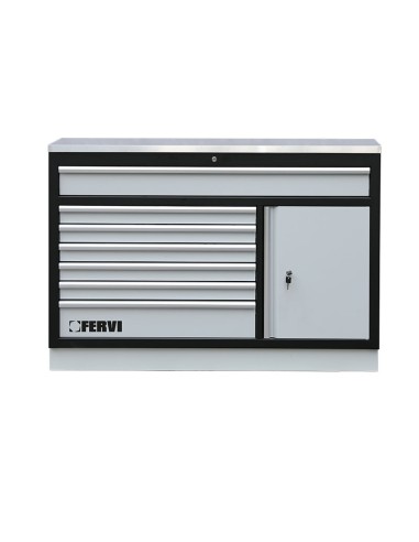 1 - Cassettiera grande piano acciao inox 1360x458x948mm per officina Fervi a007/21