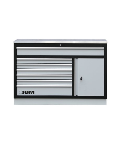 1 - Cassettiera grande piano acciao inox 1360x458x948mm per officina Fervi a007/21