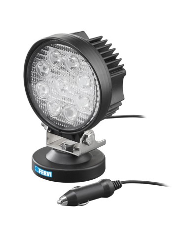 1 - Faro a led tondo 12-24v con base magnetica x auto 9 x 3w Fervi 0713/27
