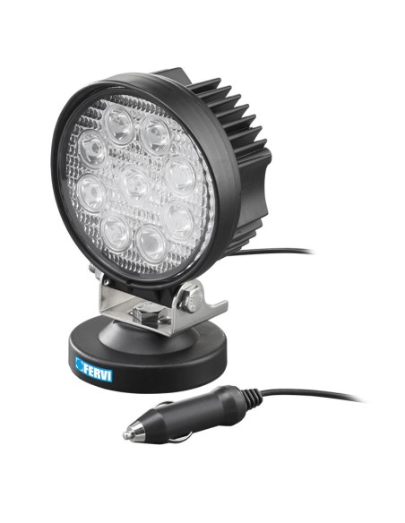 1 - Faro a led tondo 12-24v con base magnetica x auto 9 x 3w Fervi 0713/27