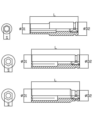 2 - Chiave a bussola lunga rinforzata ad impatto 32 mm 3/4 Fervi bi4e2l032