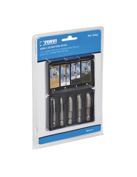 1 - Set 5 pz estrattori viti in hss da 2 - 12 mm Fervi e003