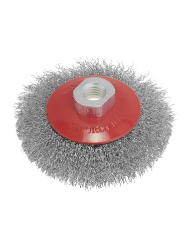 1 - Spazzola conica a fili ondulati inox 90 mm attacco m14 Fervi scf090i