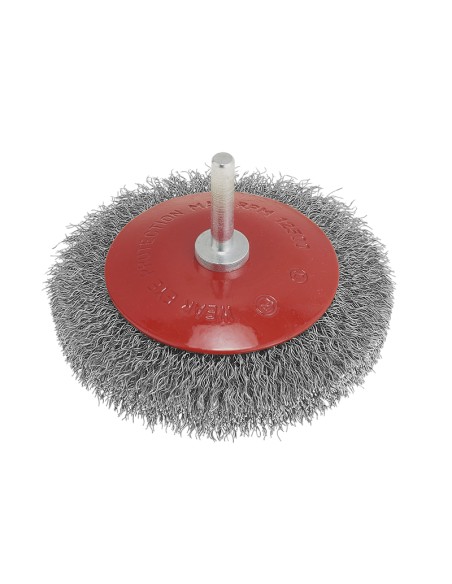 1 - Spazzola conica a filo metallico inox 90 mm con gambo x trapano Fervi scg090i