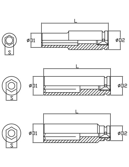 2 - Chiave a bussola lunga rinforzata ad impatto 25 mm 3/4 Fervi bi4e2l025