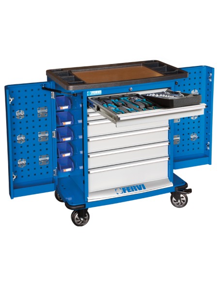 1 - Carrello cassettiera con utensili attrezzi 72 pz officina Fervi c980/cc01