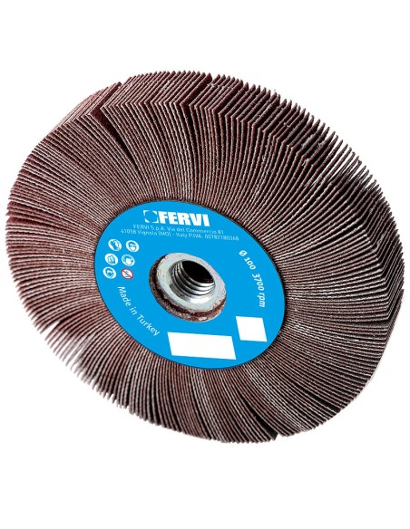 1 - Ruota lamellare in tela foro filettato 115 x 20 mm m14 grana 80 Fervi rlf115/080